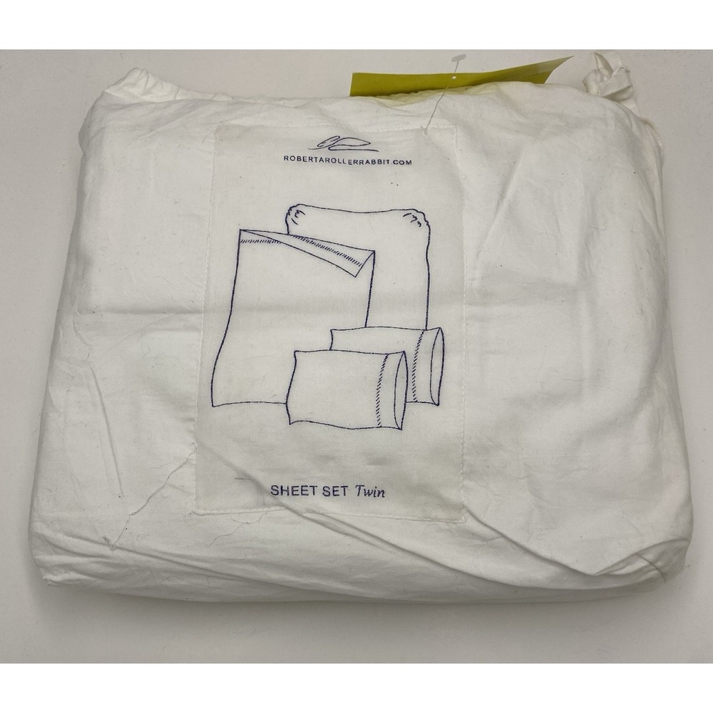 Roberta Roller‎ Rabbit Argyle Border Sheet Set White Size Twin New